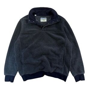 Vintage Sherpa Fleece Pullover Mens Med Blue/Gray Jachs‎ Cabin Snap Neck Sweater